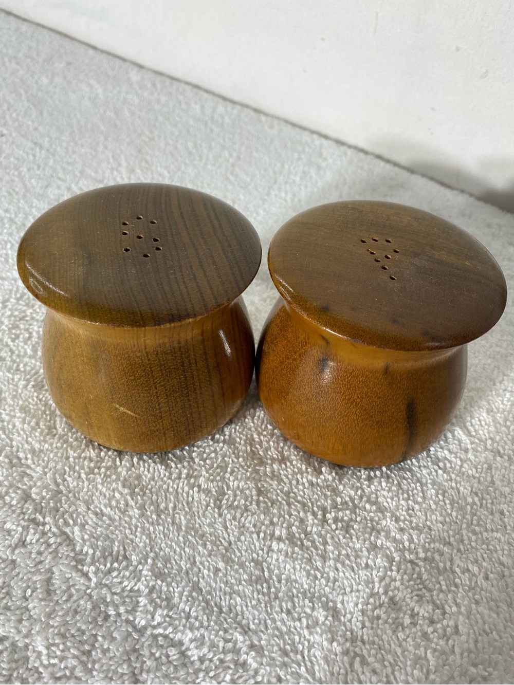 Vintage Mid Century Wooden Mushroom Salt and Pepper Shakers Set